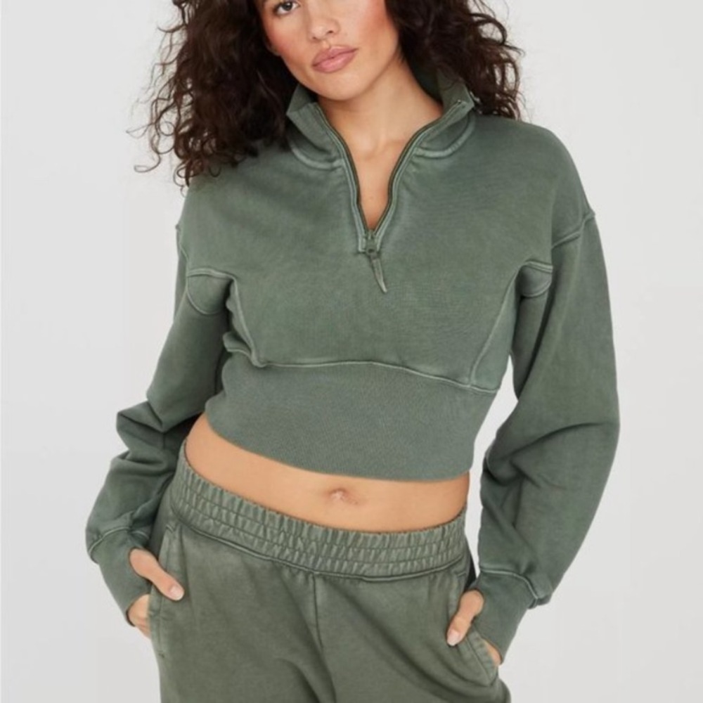 OFFLINE By Aerie Throw-Back Corset Cropped Quarter Zip